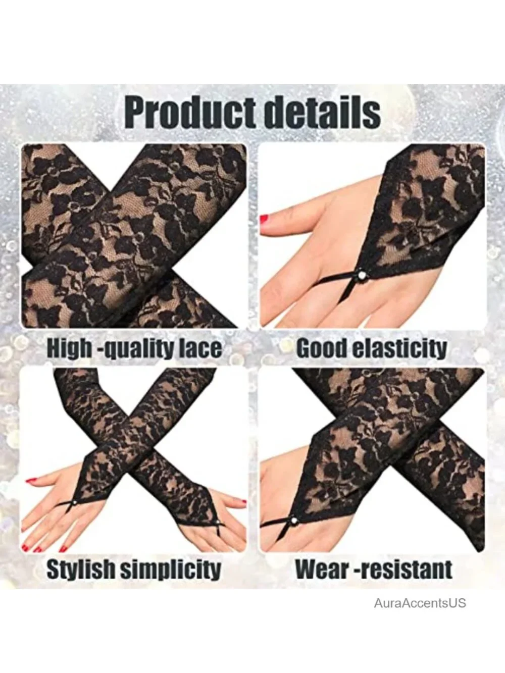 Long Lace Arm Sleeves Fingerless Gloves for Women Wedding Party